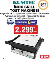 KUMTEL INOX GRİLL TOST MAKİNESİ 2000 W